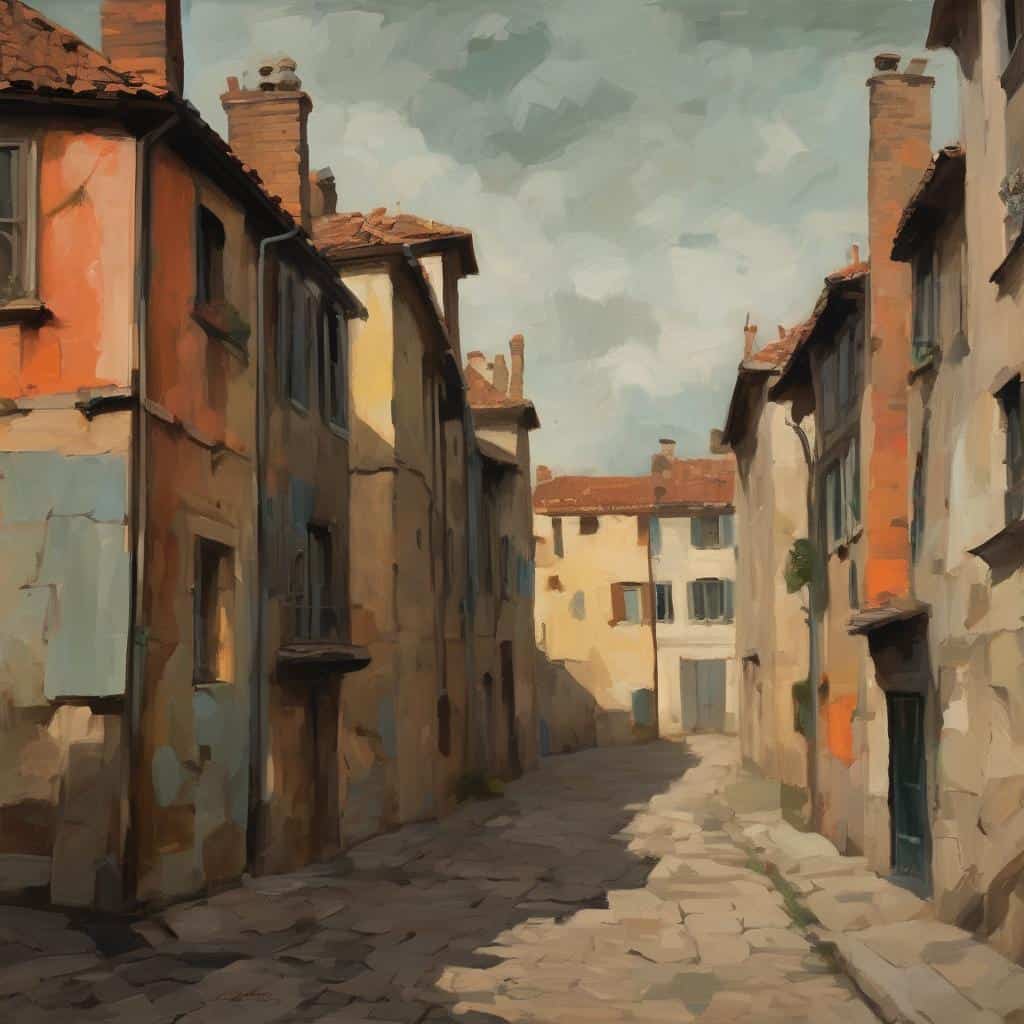 Καλλιτεχνική ελαιογραφία με σύγχρονη τέχνη και νέα έργα νέων καλλιτεχνών σε αστικό τοπίο.